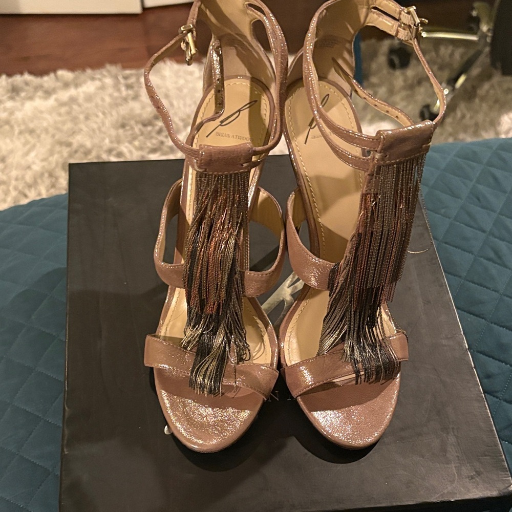 Brian Atwood T-Strap Sandal- Pewter
